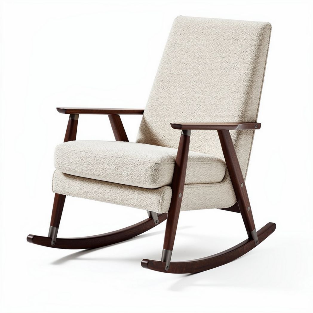 Rocking chair with a beige fabric cushion and wooden frame 100 x 70 x 90cm