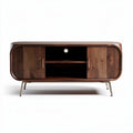 Wooden media console with storage compartments and metal legs 80 x 40 x 45cm