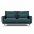 Two-seater sofa in teal fabric upholstery with stainless steel legs 200 x 90 x 85cm