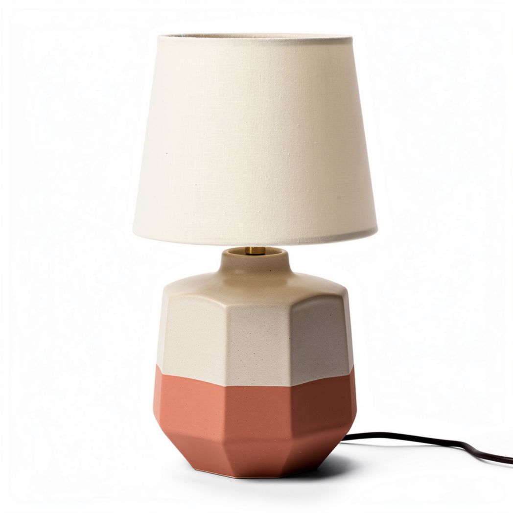 Ceramic table lamp with fabric shade in beige and terracotta 30 x 20 x 50cm