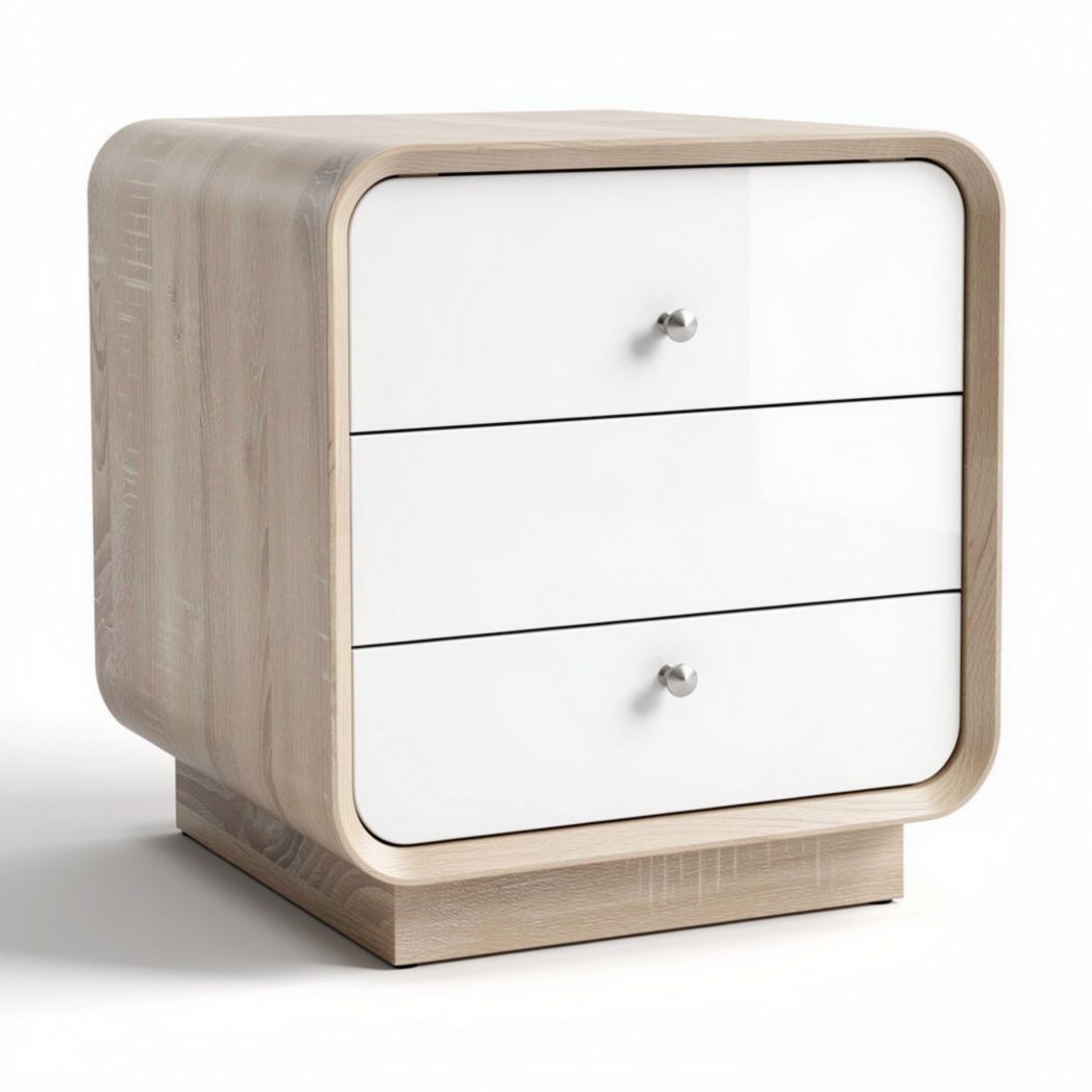 Wooden nightstand with two drawers and white glossy finish 50 x 50 x 40cm