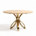 Round dining table with gold metal base and light wood top 120 x 120 x 75cm