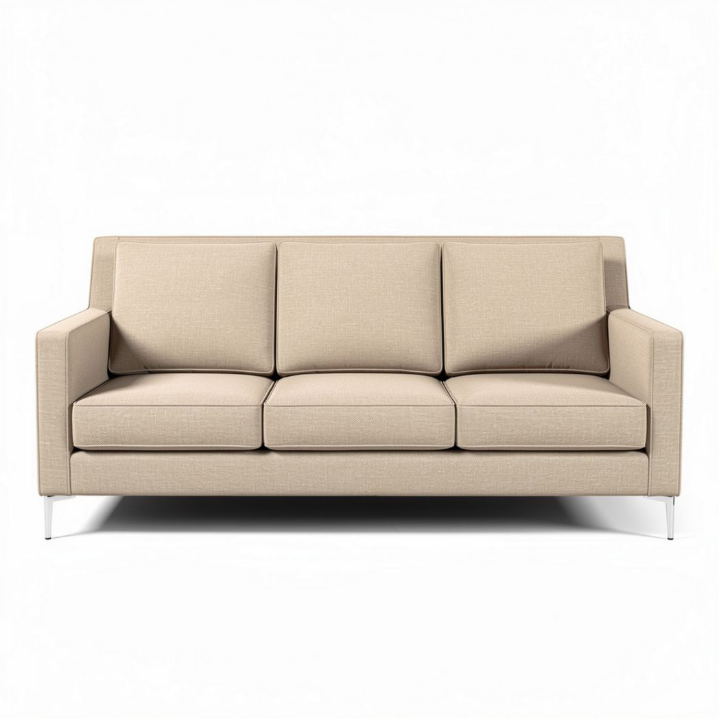 Fabric upholstered three-seat sofa in beige with metal legs 190 x 85 x 75cm